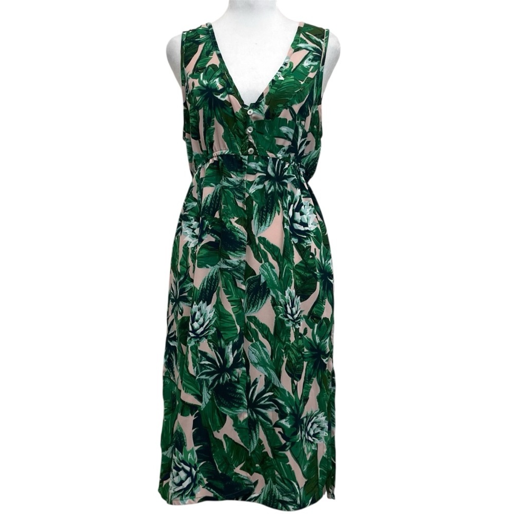 Guess Green & Pink Tropical Leaf Print Three Button Duster Cardigan Overlay